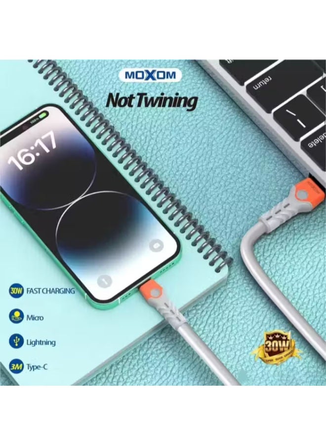موكسوم كابل بيانات للشحن السريع 30 واط لايتنينج - 4 أمتار - Image 4