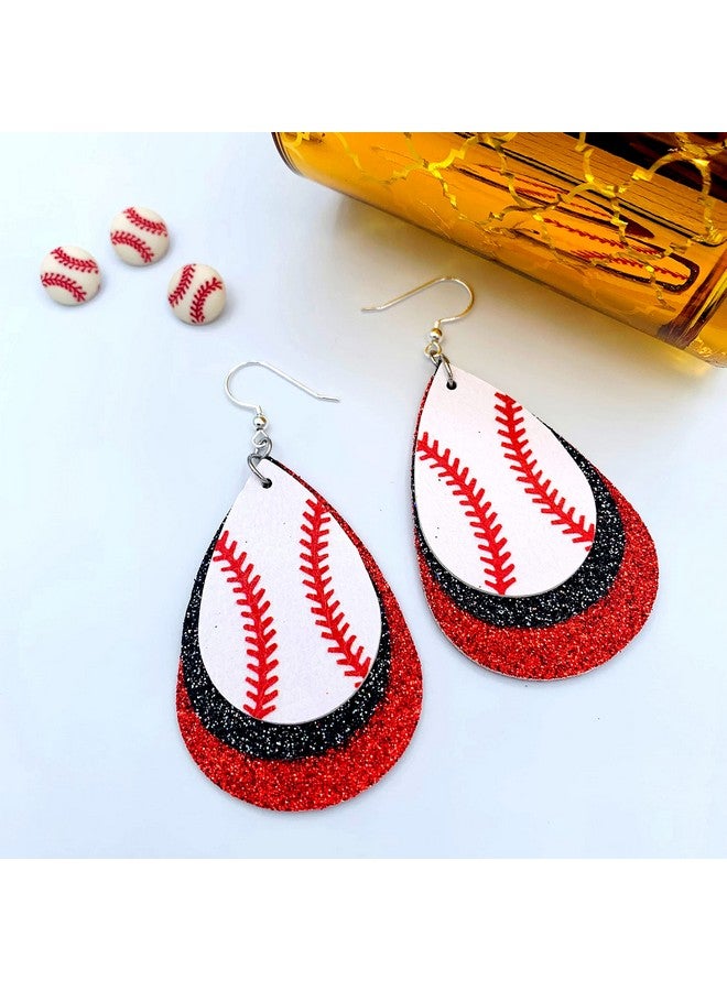 Mall of Style Baseball Earrings For Women Baseball Mom Accessories Baseball Jewelry Baseball Accessories For Mom Baseball Stuff (Crimson Red & Ink Black) - Image 2