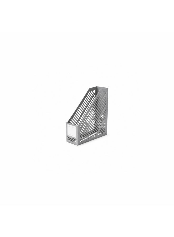 Plastic Magazine File Holder, Grey Slatted Document Organizer