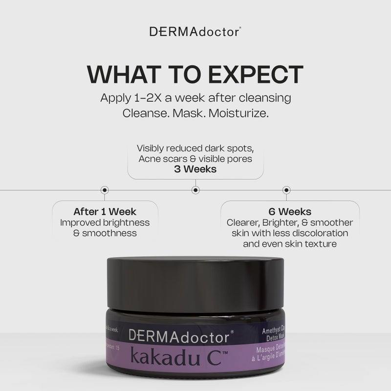 DERMAdoctor Clay Mask for Face with Bentonite & Kaolin Clay â€“ Vitamin C Mask for Face, Pore Minimizer, Facial Detox, Facial Oil Remover, Illuminator, Acne Scar care - 15 Minutes - 1.69 oz - Image 5