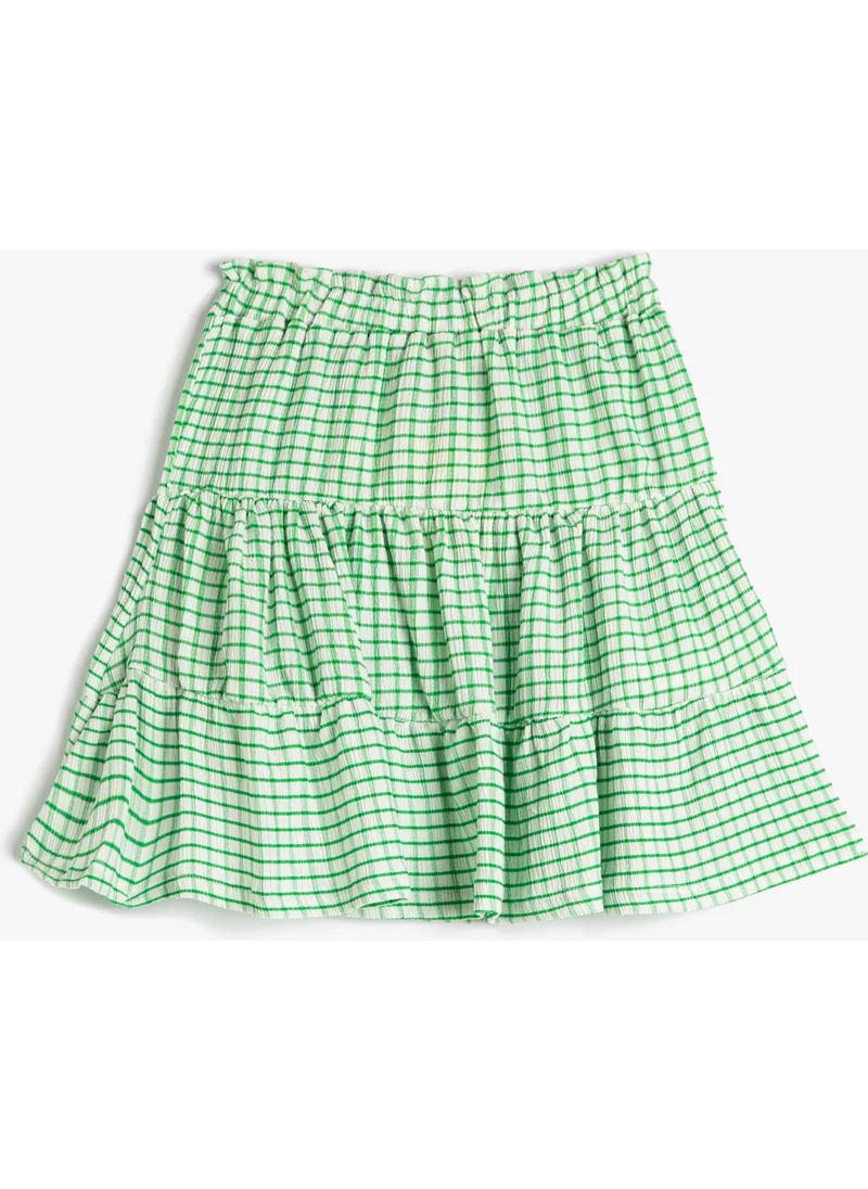 كوتون Midi Skirt with Frill Layers and Elastic Waist