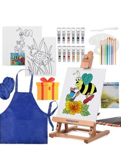 Falling In art Falling in Art Painting Set for Kids with Table Easel-Acrylic Painting Starter Kit with Art Smock, 12 Acrylic Paints, 12 Water Soluble Colored Pencils, Paint Brushes, Canvas Panels and Watercolor Pad  - Image 1