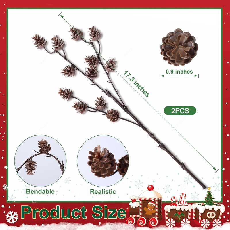 HyeFlora 14 PCS Christmas Norfolk Pine Stems with Small Pine Cones Branches, 19 In Real Touch Artificial DIY Greenery Pine Needles Picks,Xmas Faux Cedar Pine Branche for Vase Indoor Outdoor Home Décor - Image 5