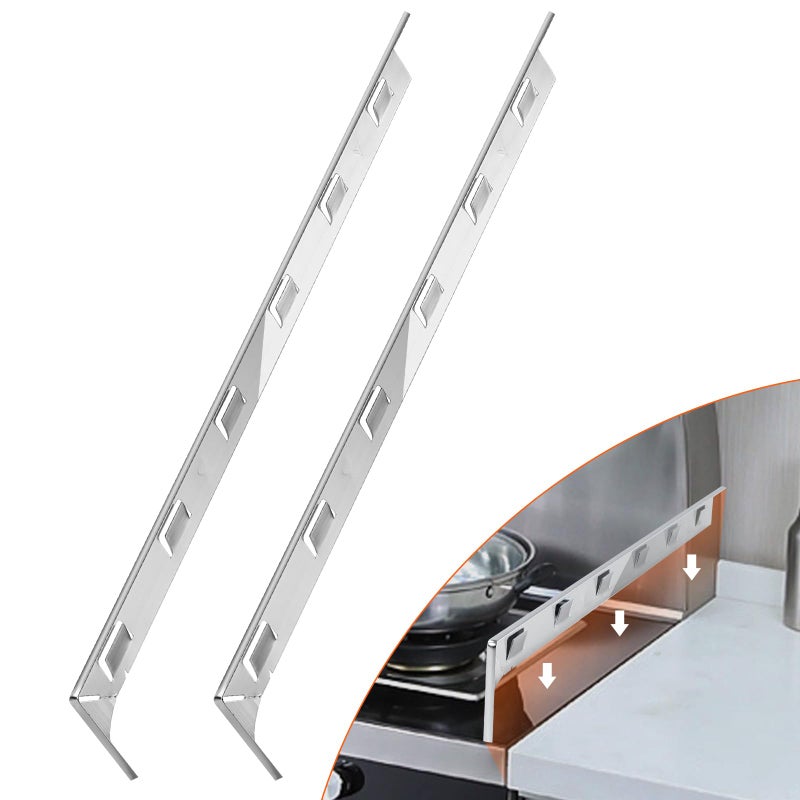 ItsNio أغطية فجوة الموقد 256 طويلة 04 عريضة حراس فجوة جانب الموقد حشوة فجوة الفرن مع الألمنيوم المقاوم للحرارة وسهلة التنظيف مجموعة تريم اليسار واليمين 2 قطعة فضية