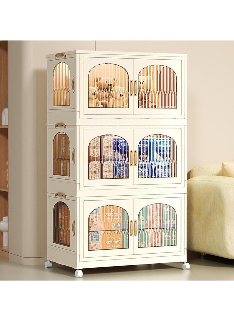 AUTOYSUR Kids Wardrobe, Baby Closet Storage Organizer, Children Clothes Cabinet Storage Rack, Toddler Dresser with Hanging Rod for Boys Girls Clothing, Nursery Armoire (3 Tier Storage)  - Image 1