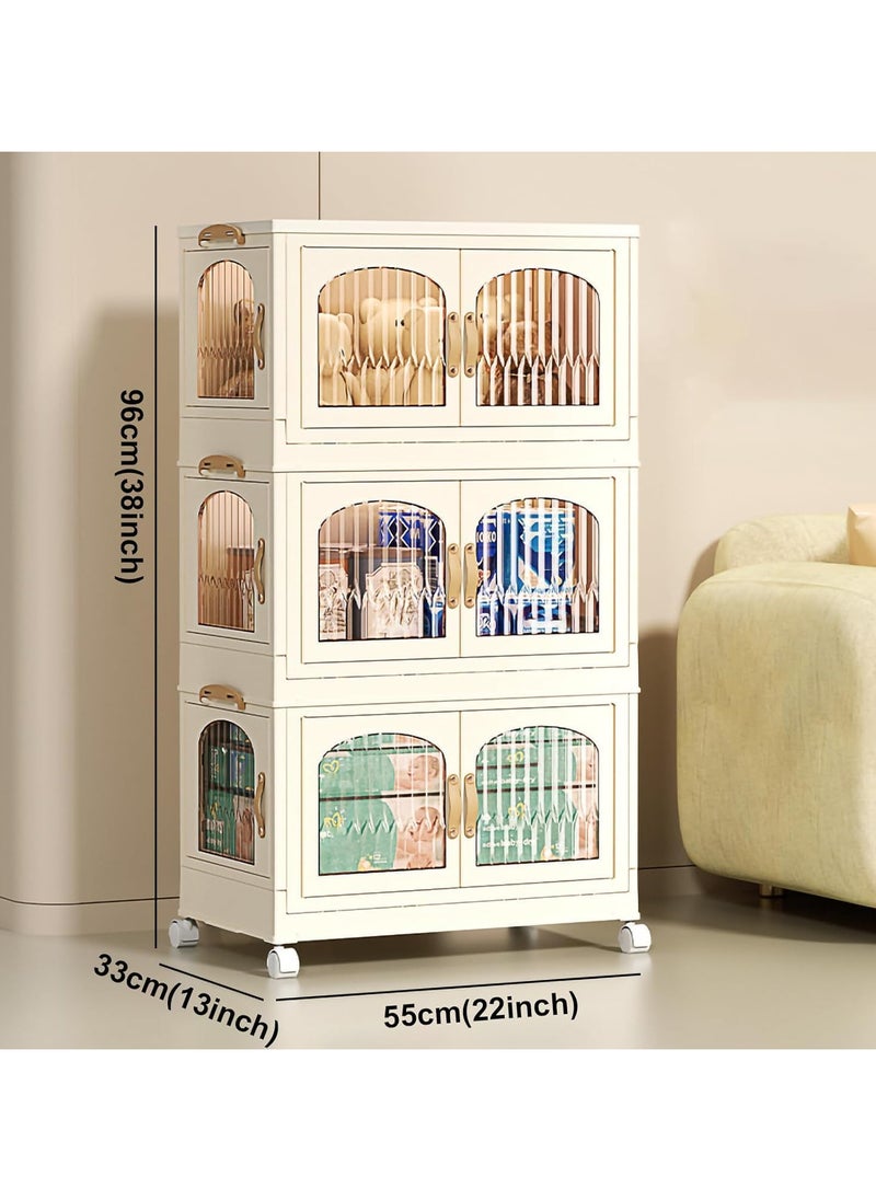 AUTOYSUR Kids Wardrobe, Baby Closet Storage Organizer, Children Clothes Cabinet Storage Rack, Toddler Dresser with Hanging Rod for Boys Girls Clothing, Nursery Armoire (3 Tier Storage)  - Image 2