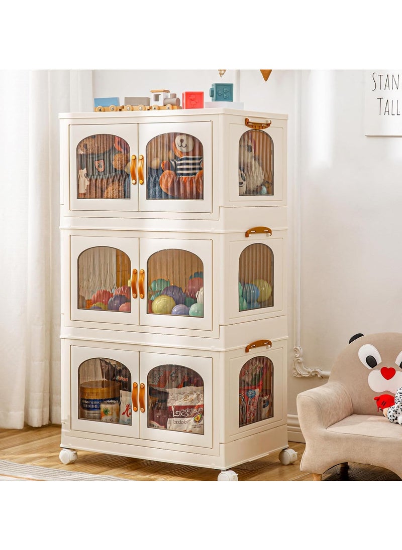 AUTOYSUR Kids Wardrobe, Baby Closet Storage Organizer, Children Clothes Cabinet Storage Rack, Toddler Dresser with Hanging Rod for Boys Girls Clothing, Nursery Armoire (3 Tier Storage)  - Image 3