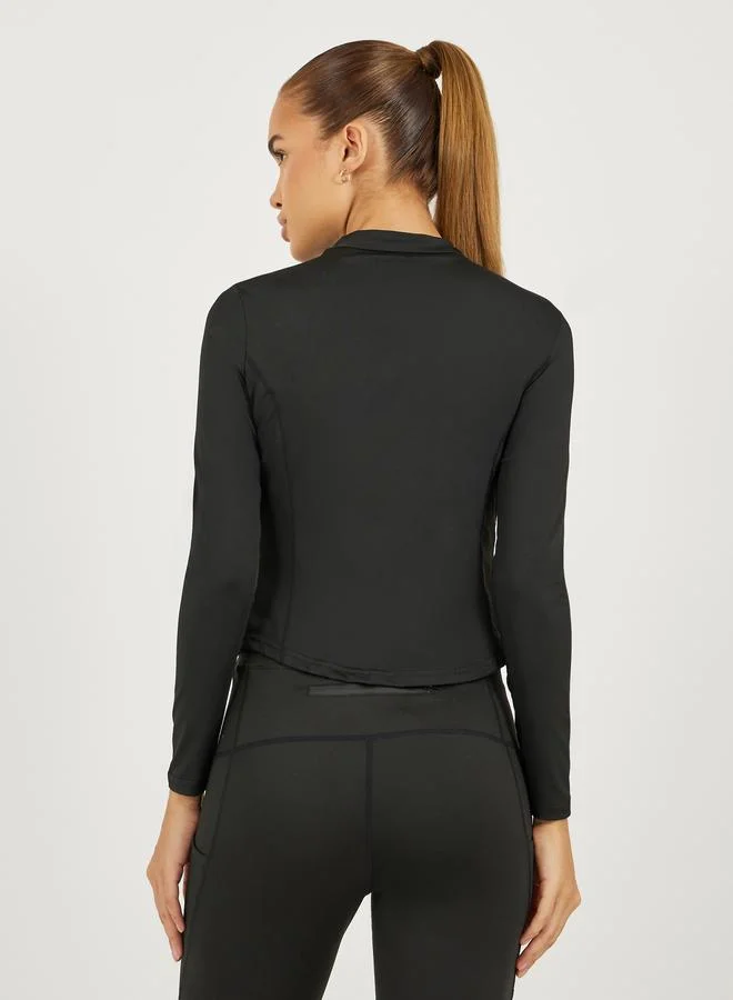 Styli Active Seam Detail Half Zip Up Long Sleeve Top