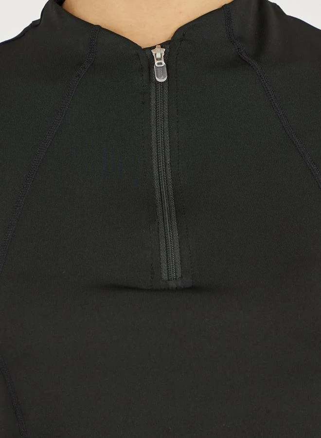 Styli Active Seam Detail Half Zip Up Long Sleeve Top