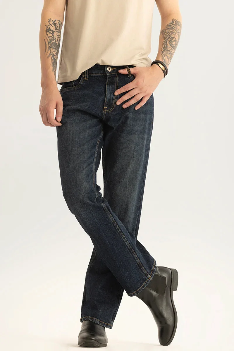 SNITCH Navy Solid Flared Fit Casual Jeans