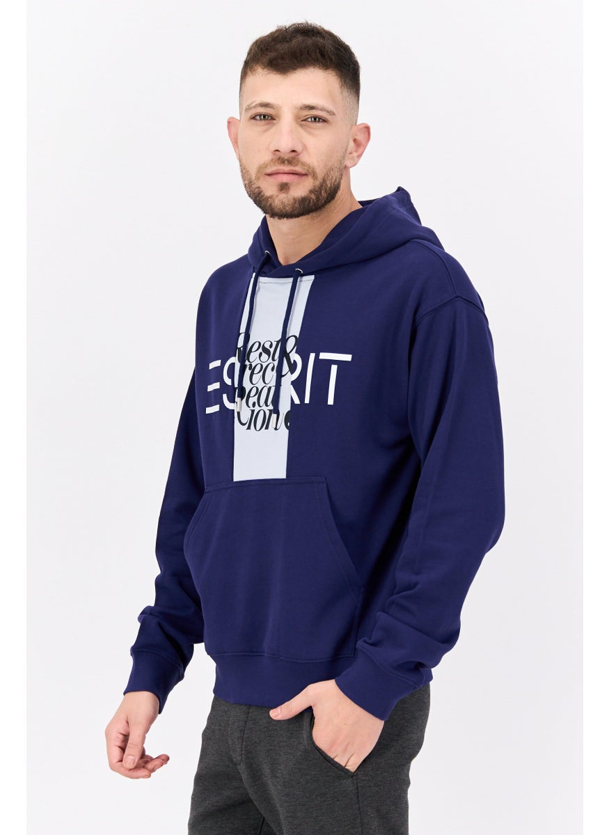 ESPRIT Men Hooded Long Sleeves Graphic Print Sweatshirt, Blue  - Image 2