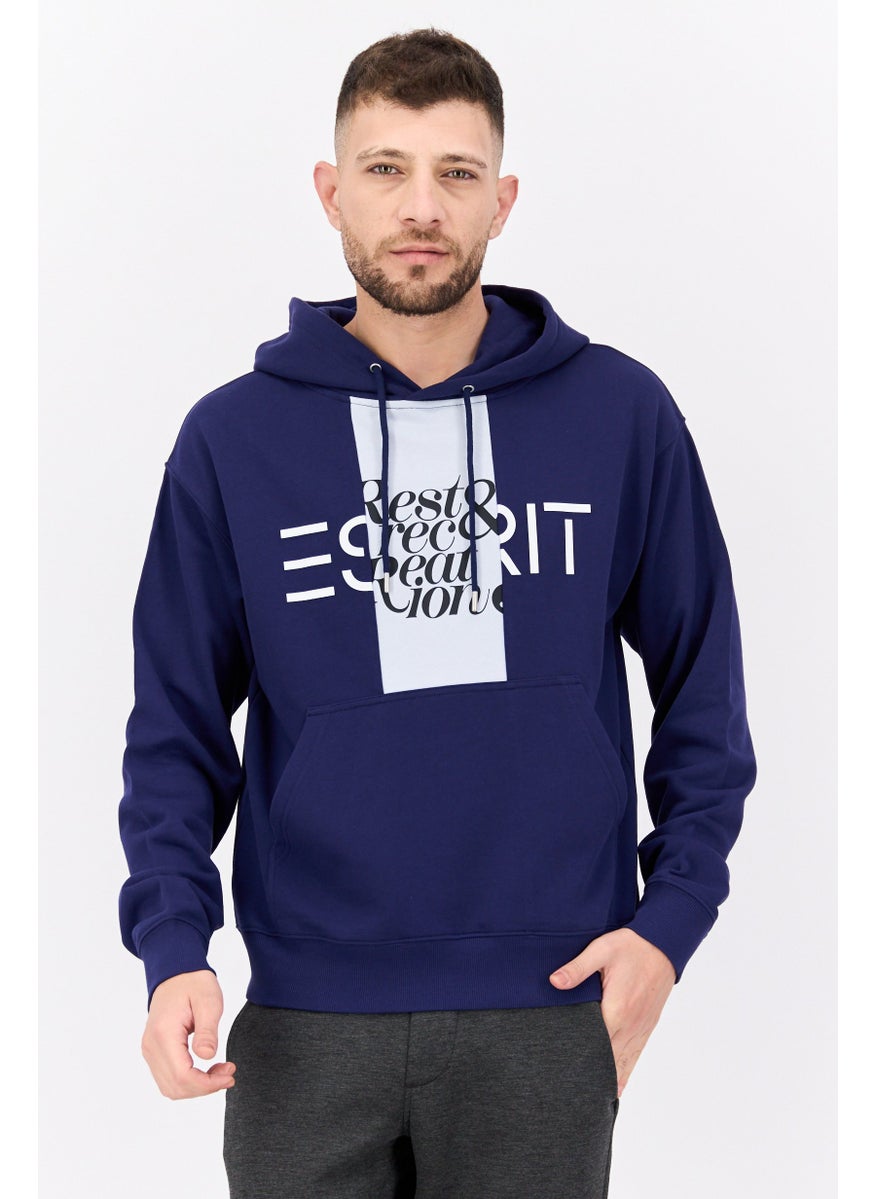 ESPRIT Men Hooded Long Sleeves Graphic Print Sweatshirt, Blue  - Image 1