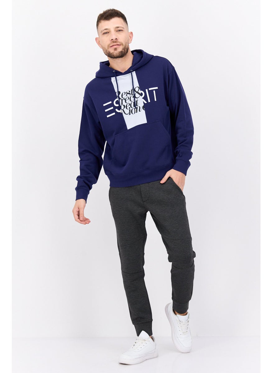 ESPRIT Men Hooded Long Sleeves Graphic Print Sweatshirt, Blue  - Image 4
