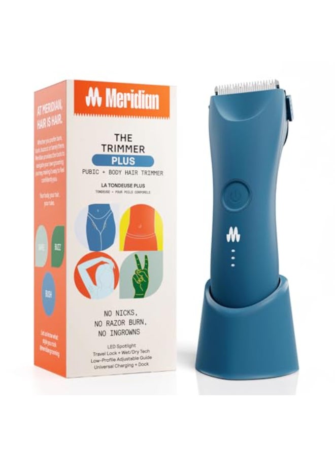 MERIDIAN The Trimmer Plus Body Hair Trimmer Waterproof Electric Shaver for Men and Women for Pubic Hair Chest Legs Bikini Line UBSC Cable Charging Dock Included Ocean - Image 1