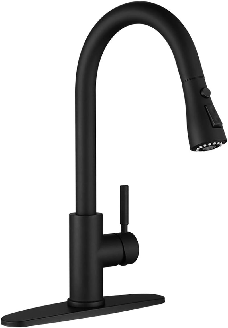 WEWE Black Kitchen Sink Faucets: Water Faucet with Pull Down Sprayer Stainless Steel Single Handle 1 Or 3 Hole for Farmhouse Commercial Camper Laundry Rv Bar - Image 1
