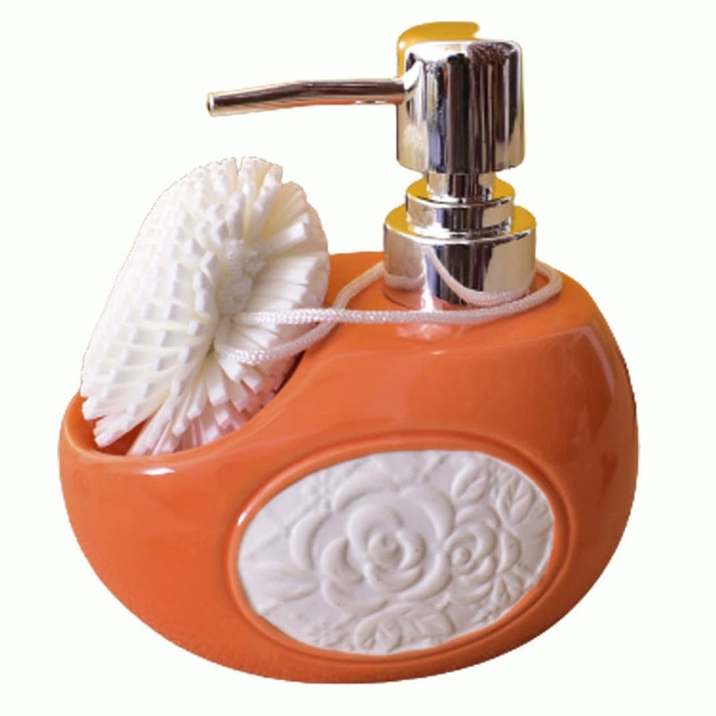 Kunhar Ceramic Liquid Soap Dispenser with Sponge 450 Ml Orange - Image 1