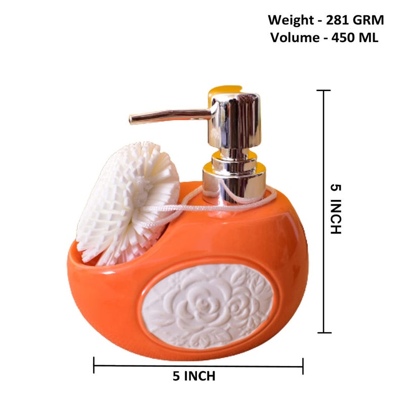 Kunhar Ceramic Liquid Soap Dispenser with Sponge 450 Ml Orange - Image 2