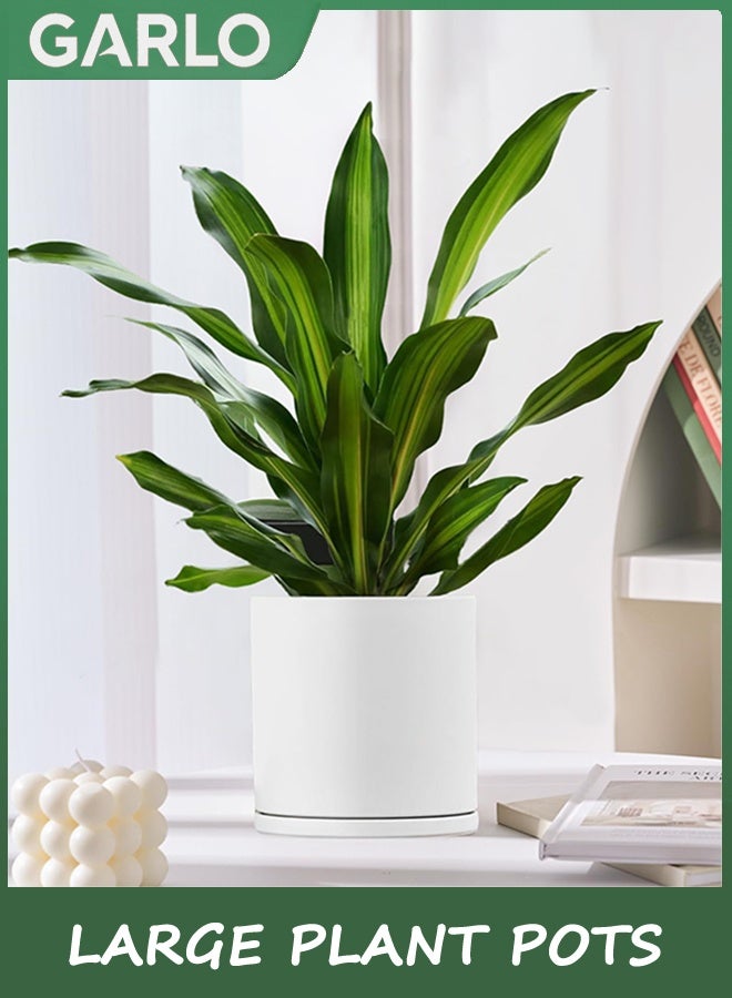 جارلو أواني النباتات الكبيرة زراعة السيراميك للنباتات الداخلية في الهواء الطلق الزهور 20 سم / 8 بوصة ماتي أبيض أواني الزهور الأسطوانة الكبيرة مع صحن وثقب الصرف الصحي ، التشطيب الزجاجي الداخلي والخارجي - Image 4