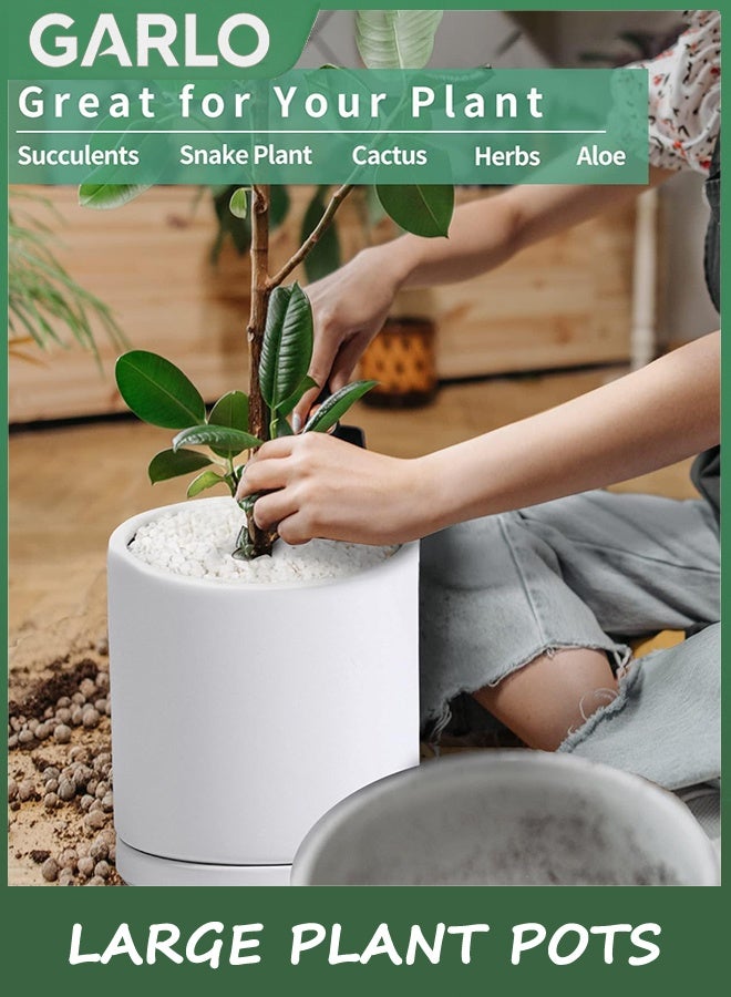 جارلو أواني النباتات الكبيرة زراعة السيراميك للنباتات الداخلية في الهواء الطلق الزهور 20 سم / 8 بوصة ماتي أبيض أواني الزهور الأسطوانة الكبيرة مع صحن وثقب الصرف الصحي ، التشطيب الزجاجي الداخلي والخارجي - Image 5
