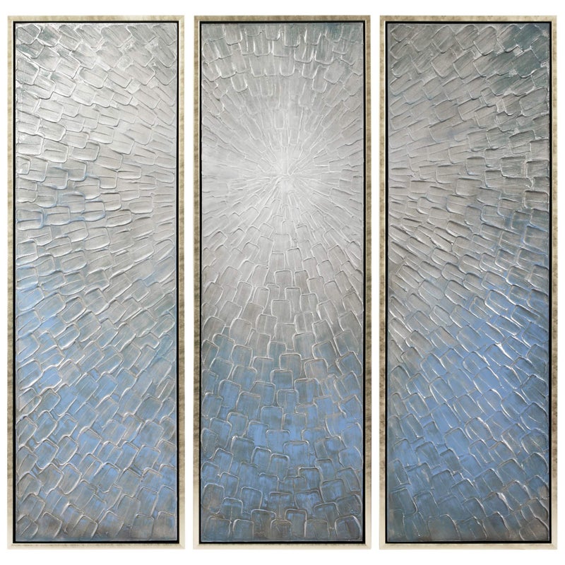 Empire Art Direct Empire Art Direct Abstract Wall Art Textured Hand Painted Canvas by Martin Edwards Triptych 60 x 20 each Silver Ice 