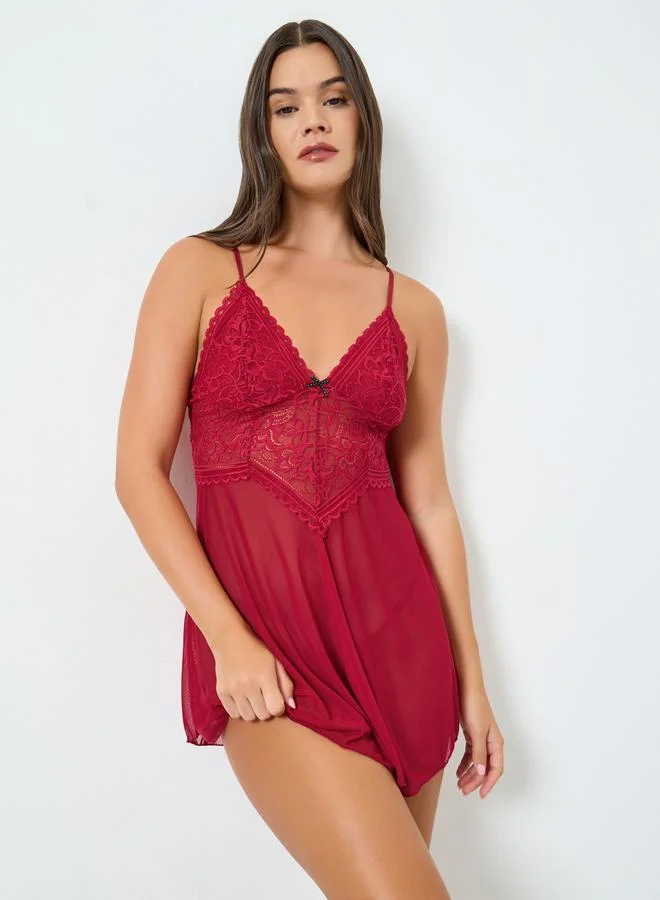 Lace Panel Babydoll with Briefs