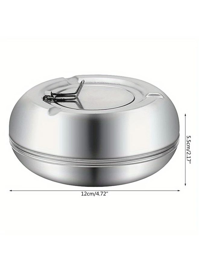 Silvery Stainless Steel Ashtray With Lid Windproof Rust Resistant Dishwasher Safe For Home Office Outdoor Use - Image 2