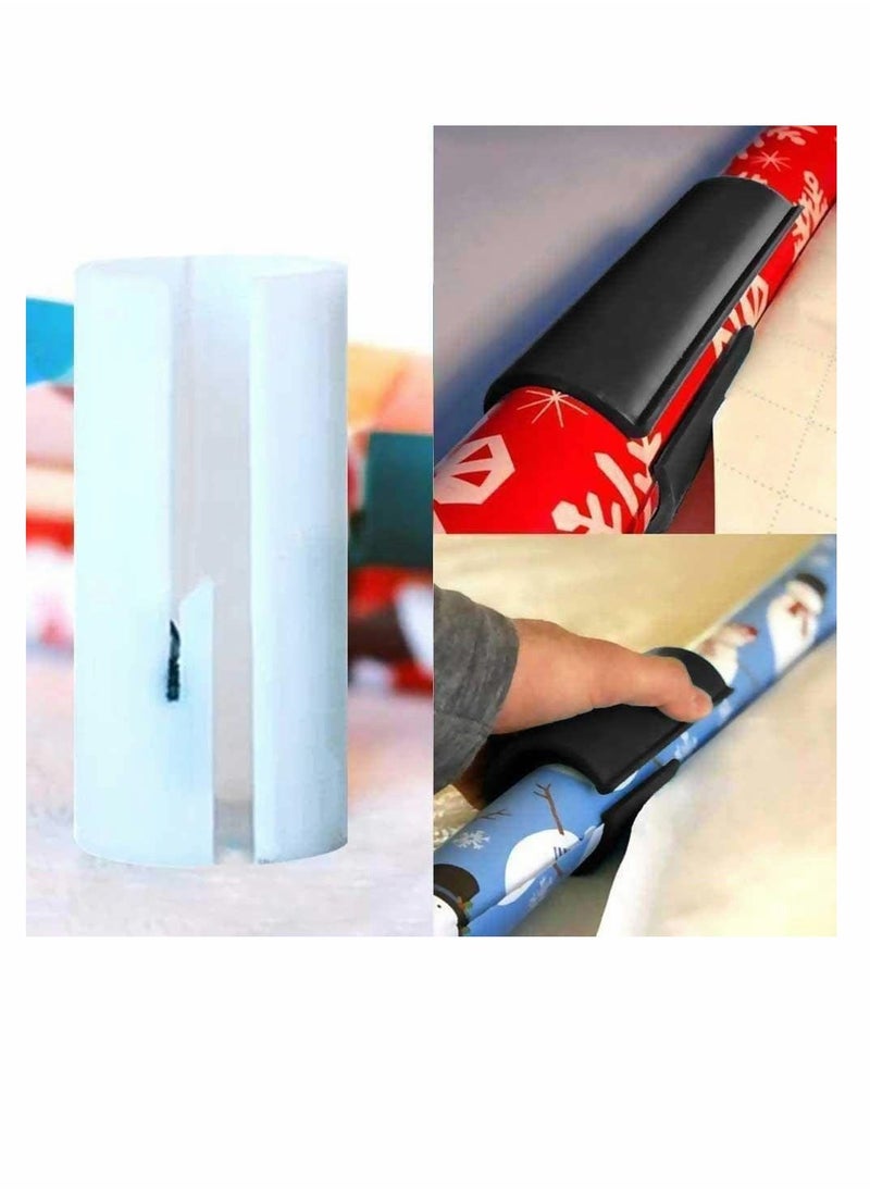 KASTWAVE - Wrapping Paper Cutter, Birthday Gift Wrapping Cutting Tool Tube, Craft Paper Roll Sliding Line Cut Trimmer, Easy Quick, Safer And Easier Cut 3 Pcs (Blue, Black, White) - Image 1