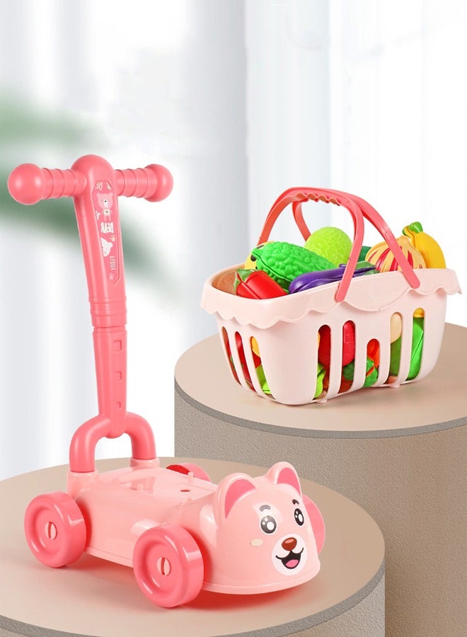 Shopping cart toys, Children's trolley toys, Simulated shopping cart, Trolley shopping basket 2-in-1, Perfect for toys and cosplay（pink） - Image 4