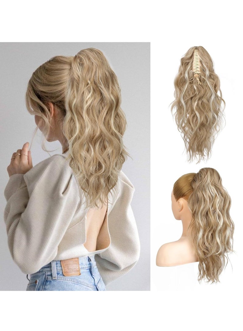 general Ponytail Extension, 18 Inch Claw Clip Ponytail Extension, Wavy Curly Claw Clip in Ponytail Hair Extensions, Fake Ponytail Synthetic Hairpiece for Women - Image 1