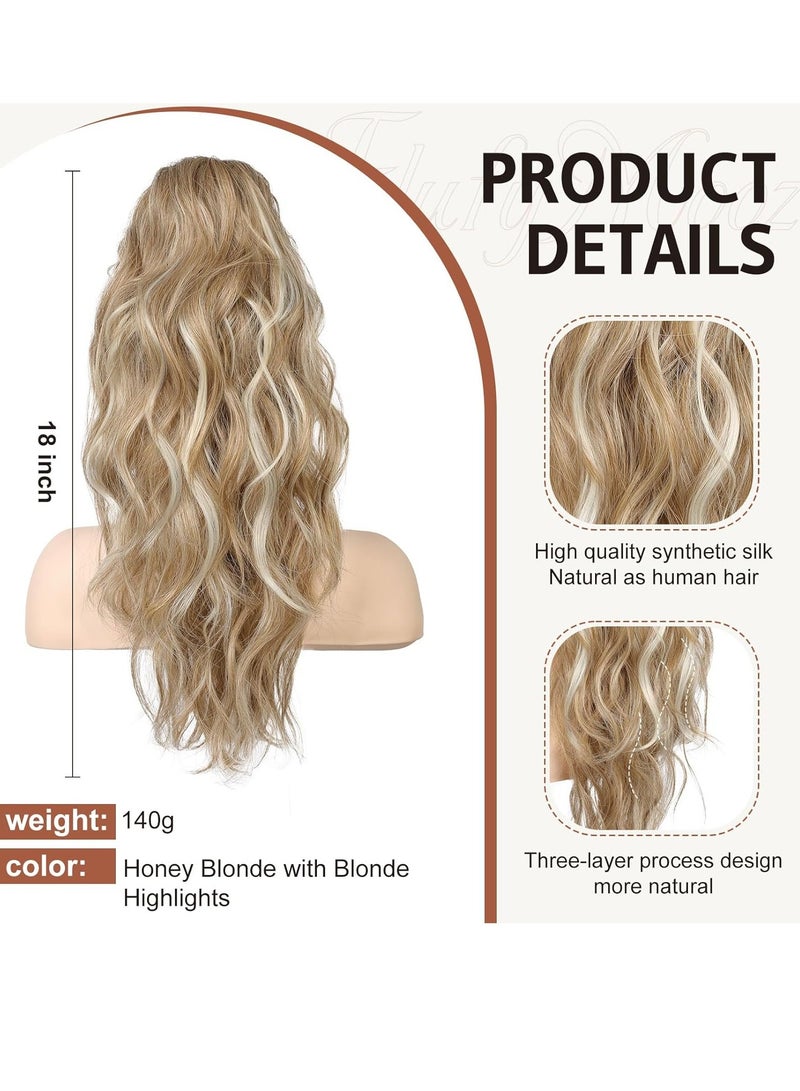 general Ponytail Extension, 18 Inch Claw Clip Ponytail Extension, Wavy Curly Claw Clip in Ponytail Hair Extensions, Fake Ponytail Synthetic Hairpiece for Women - Image 2