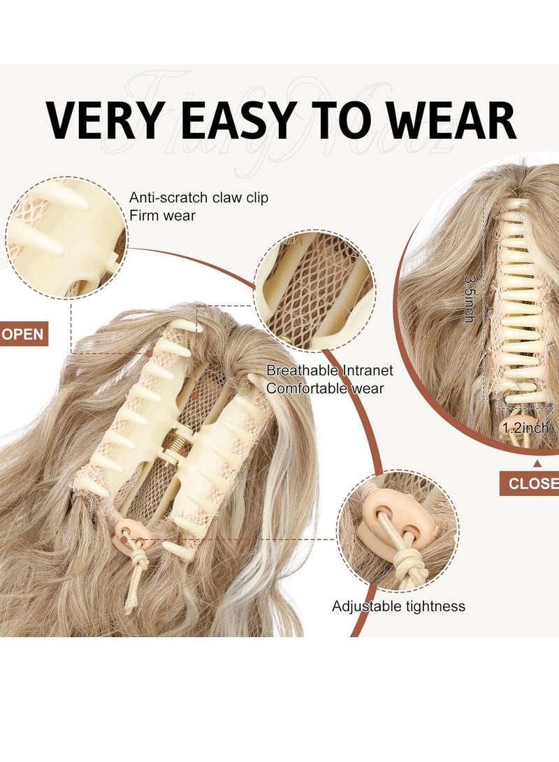 general Ponytail Extension, 18 Inch Claw Clip Ponytail Extension, Wavy Curly Claw Clip in Ponytail Hair Extensions, Fake Ponytail Synthetic Hairpiece for Women - Image 3