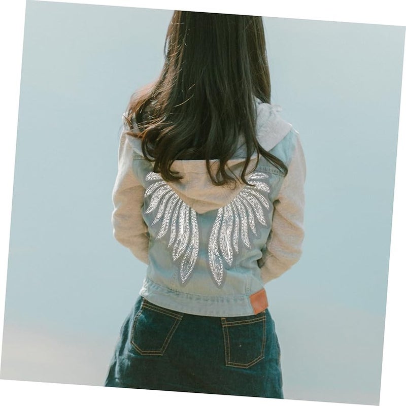 بقع تطبيقية على شكل أجنحة مطرزة بالفضي الفاتح للأزياء والفساتين والحرف اليدوية DIY - Image 3