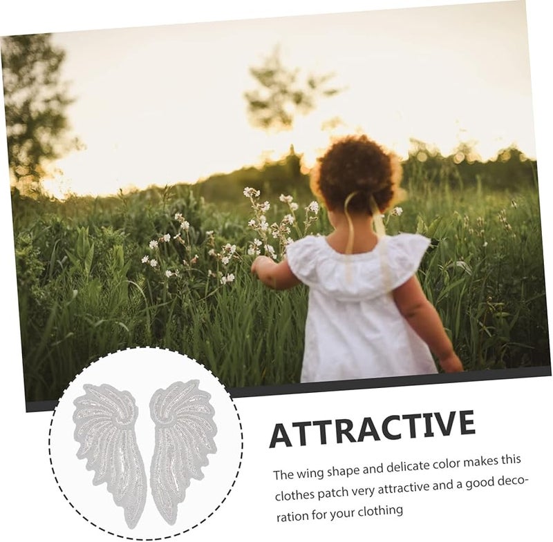 بقع تطبيقية على شكل أجنحة مطرزة بالفضي الفاتح للأزياء والفساتين والحرف اليدوية DIY - Image 2