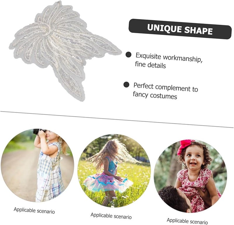 بقع تطبيقية على شكل أجنحة مطرزة بالفضي الفاتح للأزياء والفساتين والحرف اليدوية DIY - Image 4