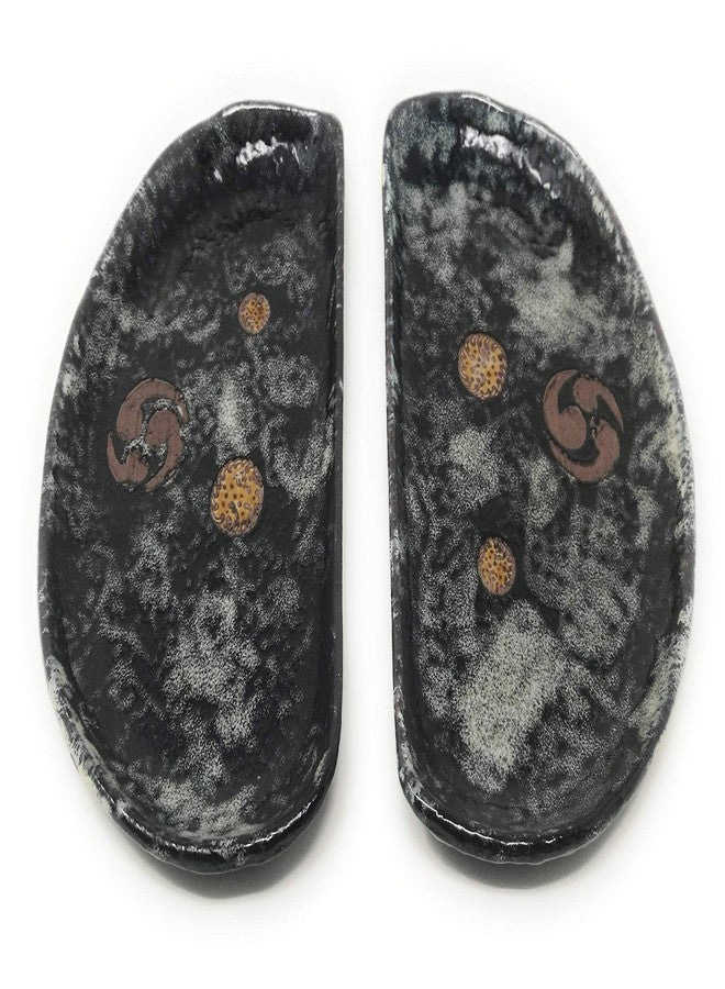 TJ Global Set of 2 Ceramic Semi-Circle Shape Japanese Pottery Sushi Plates (9" x 5.5") - Image 2