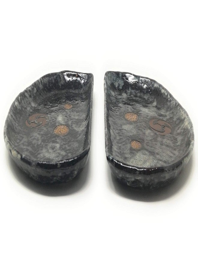 TJ Global Set of 2 Ceramic Semi-Circle Shape Japanese Pottery Sushi Plates (9" x 5.5") - Image 3