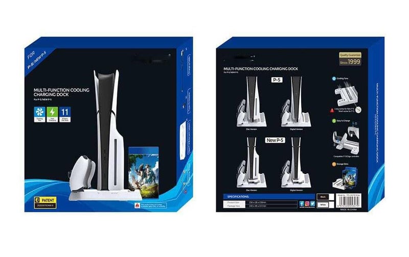 GET IN THE GAME™ Vertical Cooling Stand for PS5 & PS5 Slim | Cooling Fan, Dual Controller Charging Station & 11 Game Disc Storage | Slim, Digital & Ultra HD Editions - Image 1