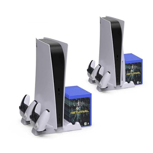 GET IN THE GAME™ Vertical Cooling Stand for PS5 & PS5 Slim | Cooling Fan, Dual Controller Charging Station & 11 Game Disc Storage | Slim, Digital & Ultra HD Editions - Image 3