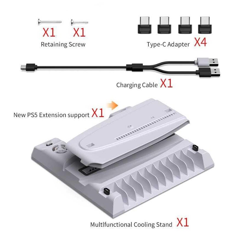 GET IN THE GAME™ Vertical Cooling Stand for PS5 & PS5 Slim | Cooling Fan, Dual Controller Charging Station & 11 Game Disc Storage | Slim, Digital & Ultra HD Editions - Image 4