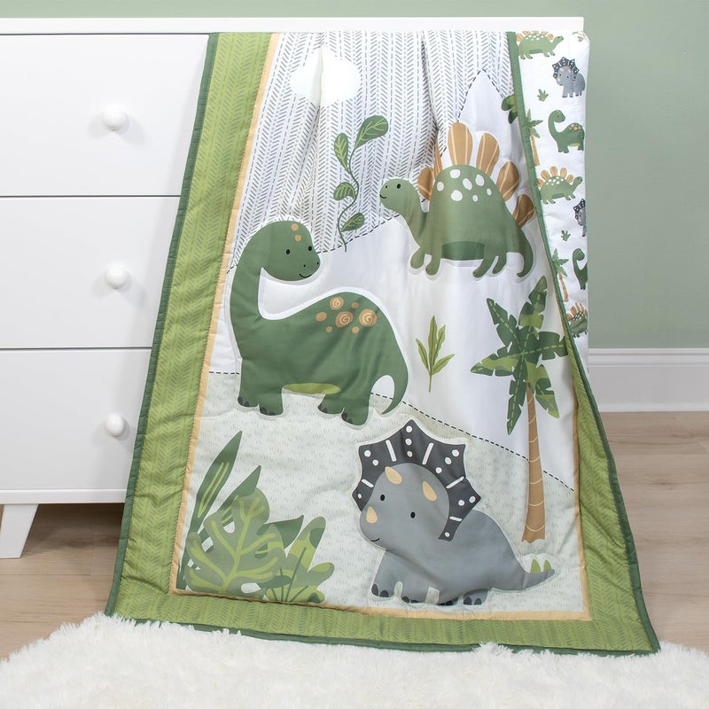 The Peanut Shell The Peanutshell 3 Piece Baby Crib Bedding Set for Boys - Newborn, Infant & Toddler Nursery Bed Set Decor with Fitted Crib Sheet, Dust Ruffle Comforter - Dinosaur Dreams - Image 5