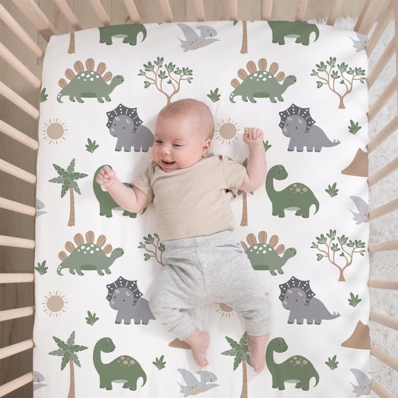 The Peanut Shell The Peanutshell 3 Piece Baby Crib Bedding Set for Boys - Newborn, Infant & Toddler Nursery Bed Set Decor with Fitted Crib Sheet, Dust Ruffle Comforter - Dinosaur Dreams - Image 3