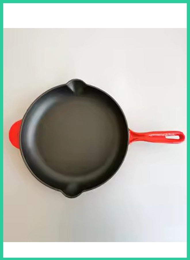 Red Cast Iron Enameled Frying Pan – Non-Stick, Heavy-Duty, Oven & Induction Safe Round Skillet – 24cm Cooking Pan  - Image 2