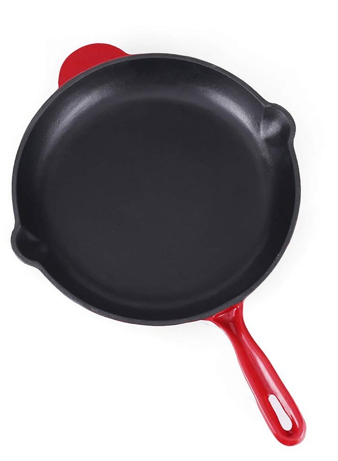 Red Cast Iron Enameled Frying Pan – Non-Stick, Heavy-Duty, Oven & Induction Safe Round Skillet – 24cm Cooking Pan  - Image 1