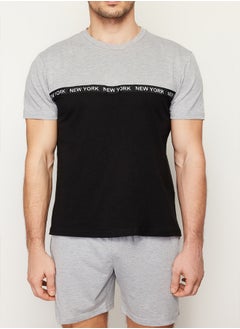 trendyol Black Gray Color Blocked Regular Fit Knitted Shorts Pajama Set with Elastic Waist TMNSS24PT00005  - Image 4