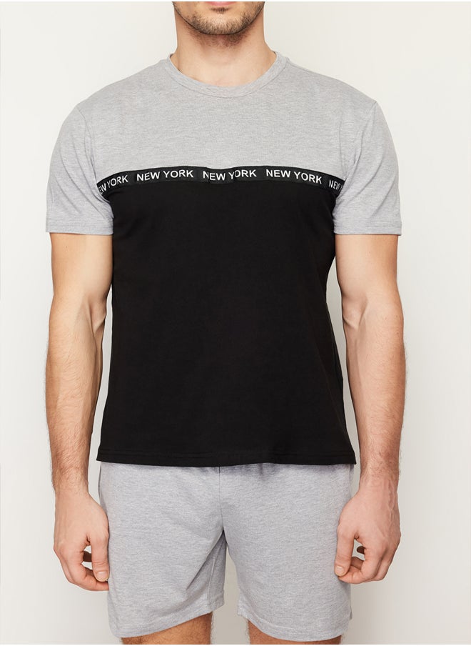 trendyol Black Gray Color Blocked Regular Fit Knitted Shorts Pajama Set with Elastic Waist TMNSS24PT00005  - Image 4