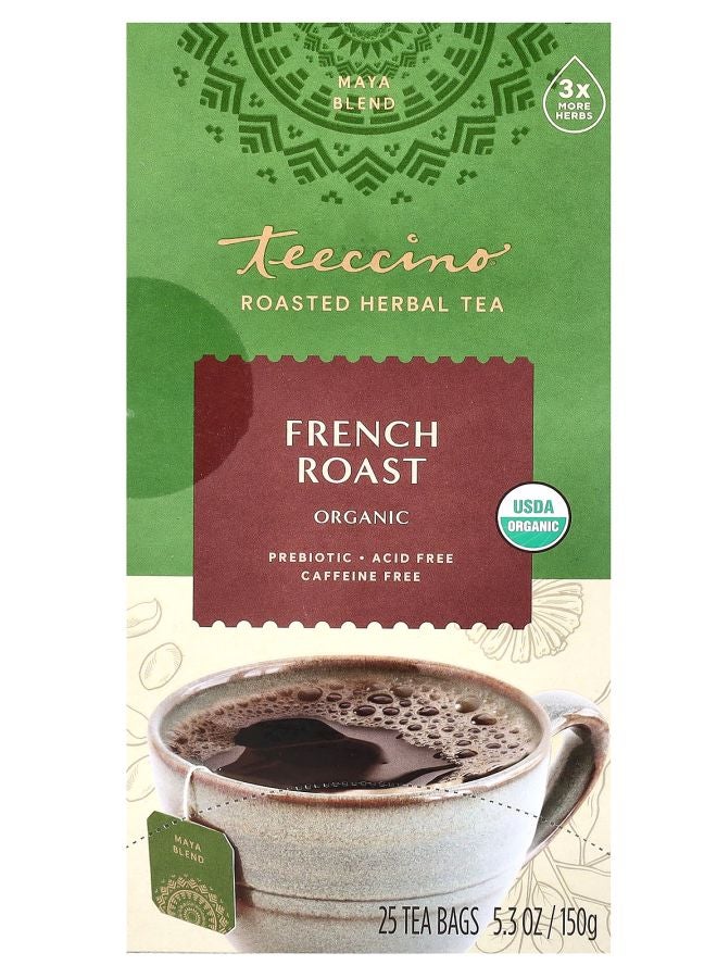 Organic Roasted Herbal Tea French Roast Caffeine Free 25 Tea Bags 5.3 oz (150 g)