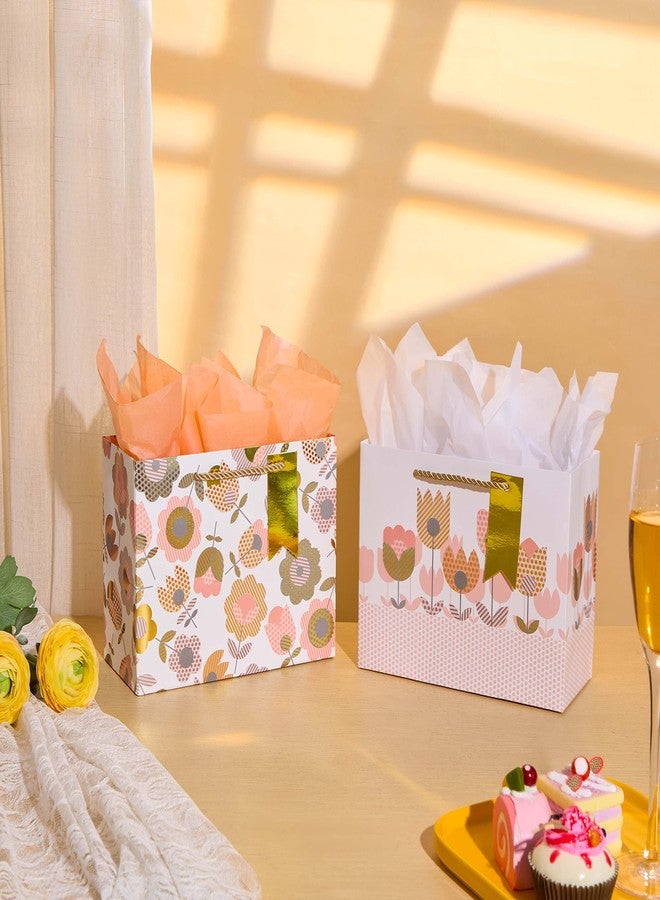 SUNCOLOR 2-Pack 9" Flower Gift Bags with Tissue Paper– Floral Gift Bags for Mother's Day, Birthday, Bridal Shower, Easter, and More - Image 2