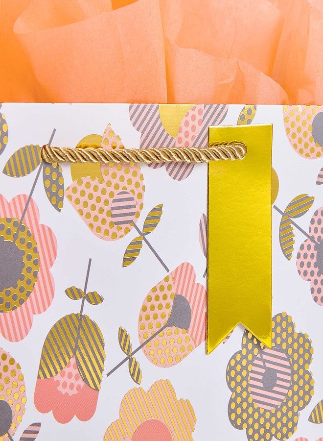 SUNCOLOR 2-Pack 9" Flower Gift Bags with Tissue Paper– Floral Gift Bags for Mother's Day, Birthday, Bridal Shower, Easter, and More - Image 3