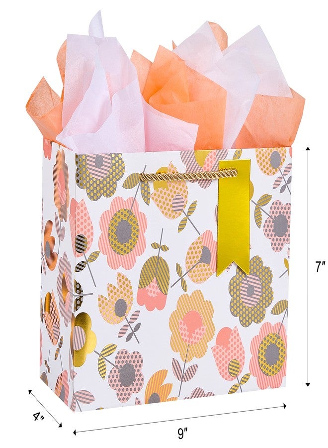 SUNCOLOR 2-Pack 9" Flower Gift Bags with Tissue Paper– Floral Gift Bags for Mother's Day, Birthday, Bridal Shower, Easter, and More - Image 5