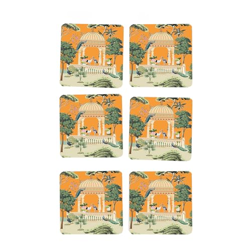 TAJNAN Indian Art Printed Coaster Set of 6 Beautiful Wooden Coasters with Plastic Coating Proper Coaster Stand Designer Coaster (taj-Coaster-Jaipur Art) - Image 1